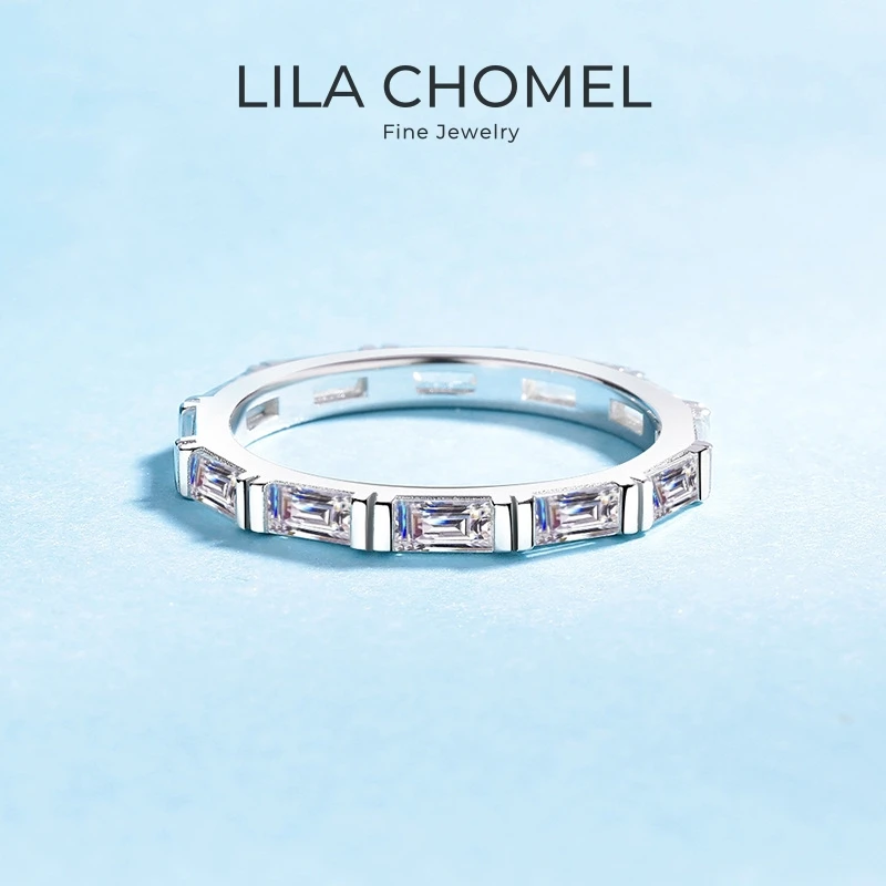 

Girl Friend Valentine's Day 18K White Gold Birthday Gift Bamboo Rings 1.8CT Moissanite Diamond Women PT950 Wedding Band Jewelry