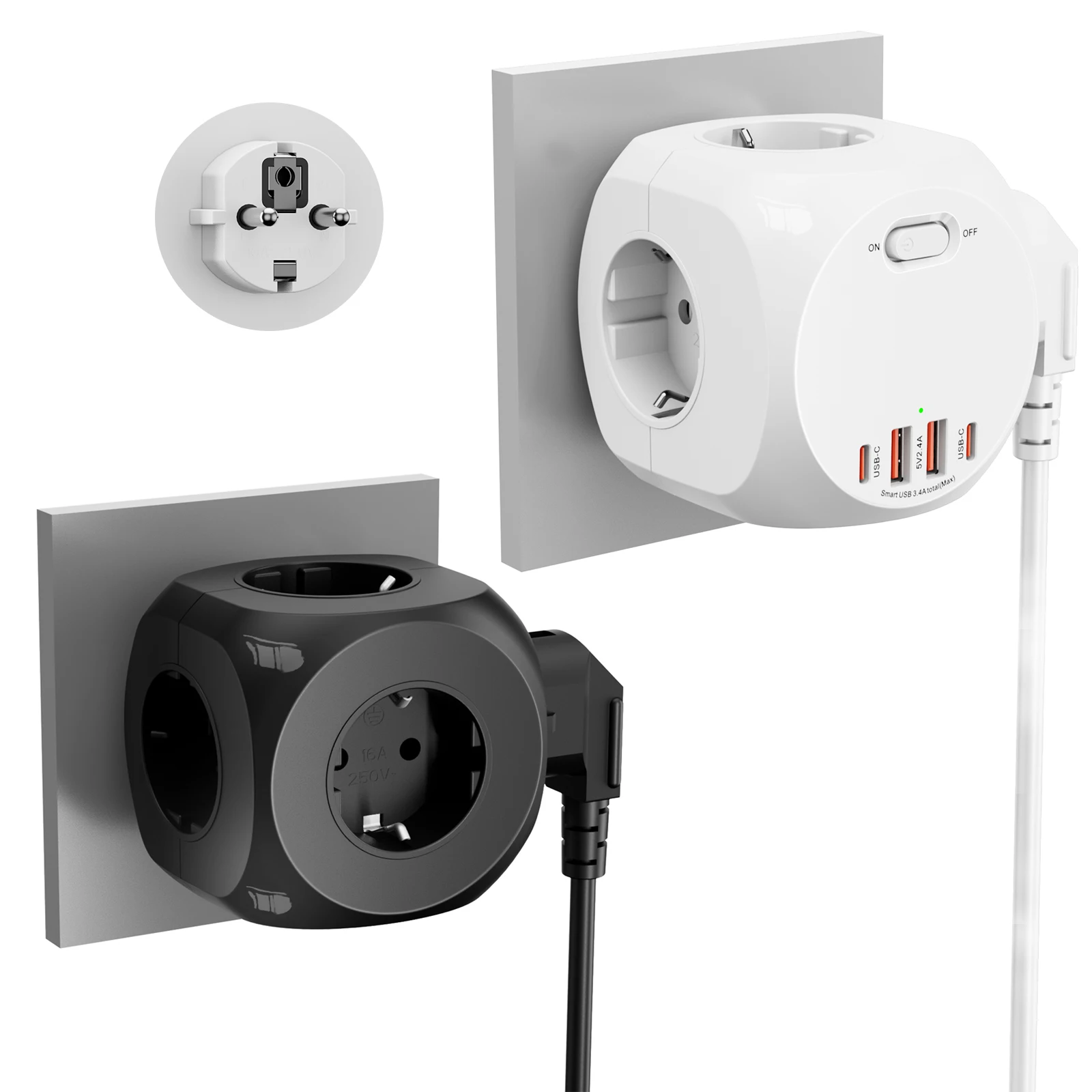 4000W prise ue prise Standard européenne 4 Ac 5Ac multiprise prise électrique avec 2 Ports Usb-A 2 Usb-C charge