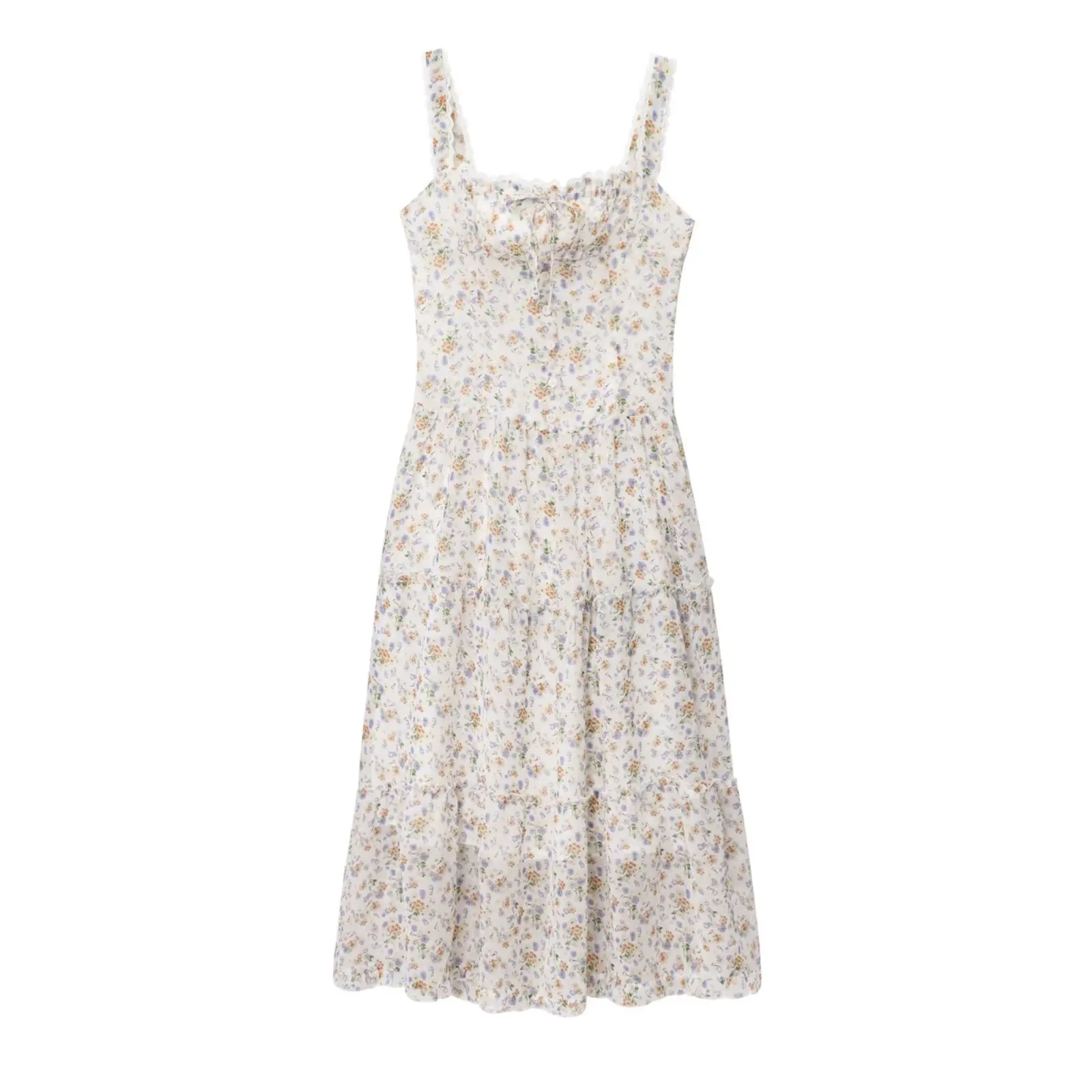 French Floral Print Maxi Dress Women's Sleeveless Square Collar Lace Camisole Long Skirt Sleeveless Suspended Strap Dress