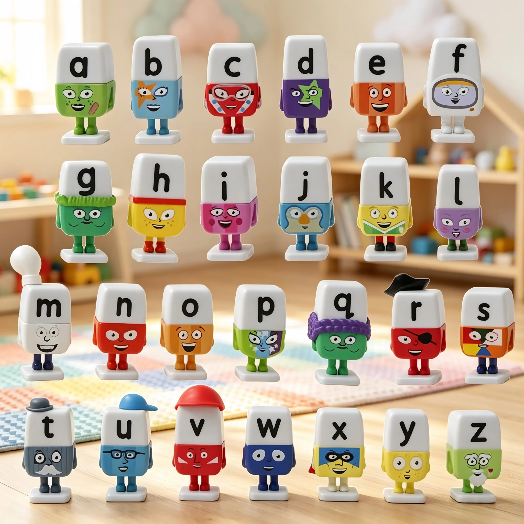 26 pièces/ensemble Alphablocks Numberblocks et leurs amis, figurines de dessin animé, 26 lettres, jouets éducatifs amusants