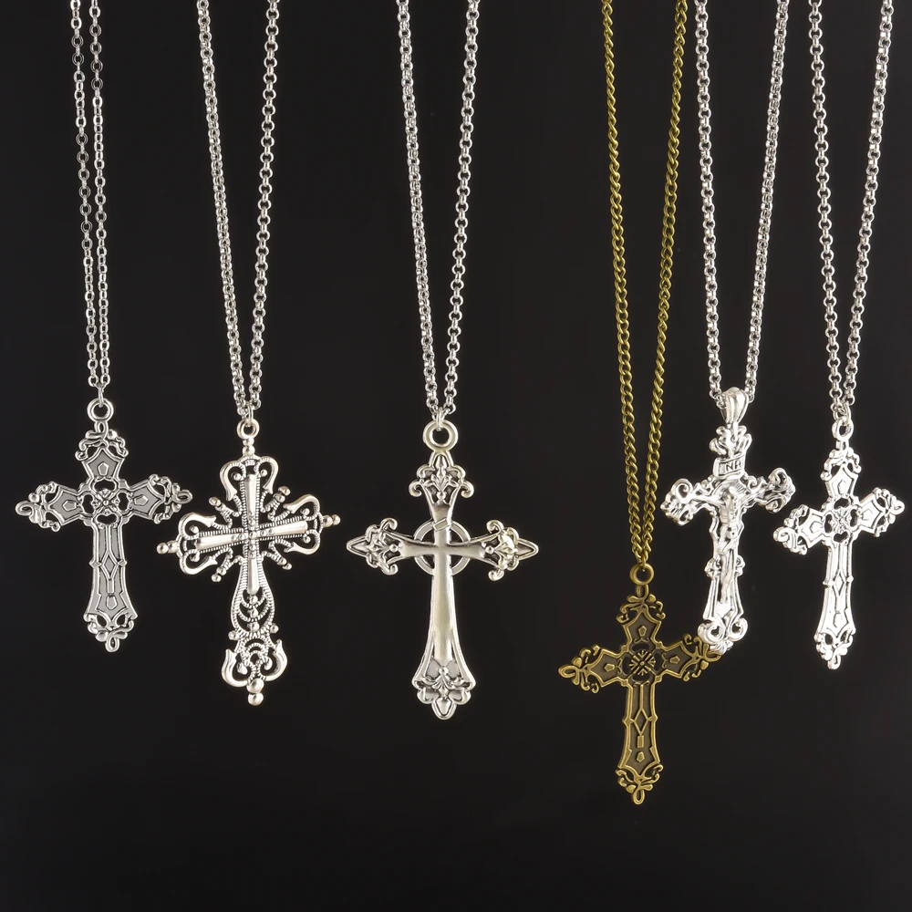 1Pc Vintage religión Cruz colgante Grunge mujeres Collares joyería Retro creativo gótico Hip Hop crucifijo declaración hombres Collares