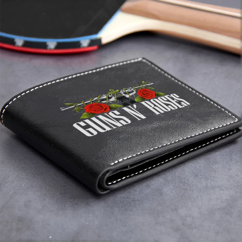 GUNS N ROSES Premium PU Leather Wallet for Men Lightweight Durable Compact Design with Iconic Band Logo and Elegant Stitching