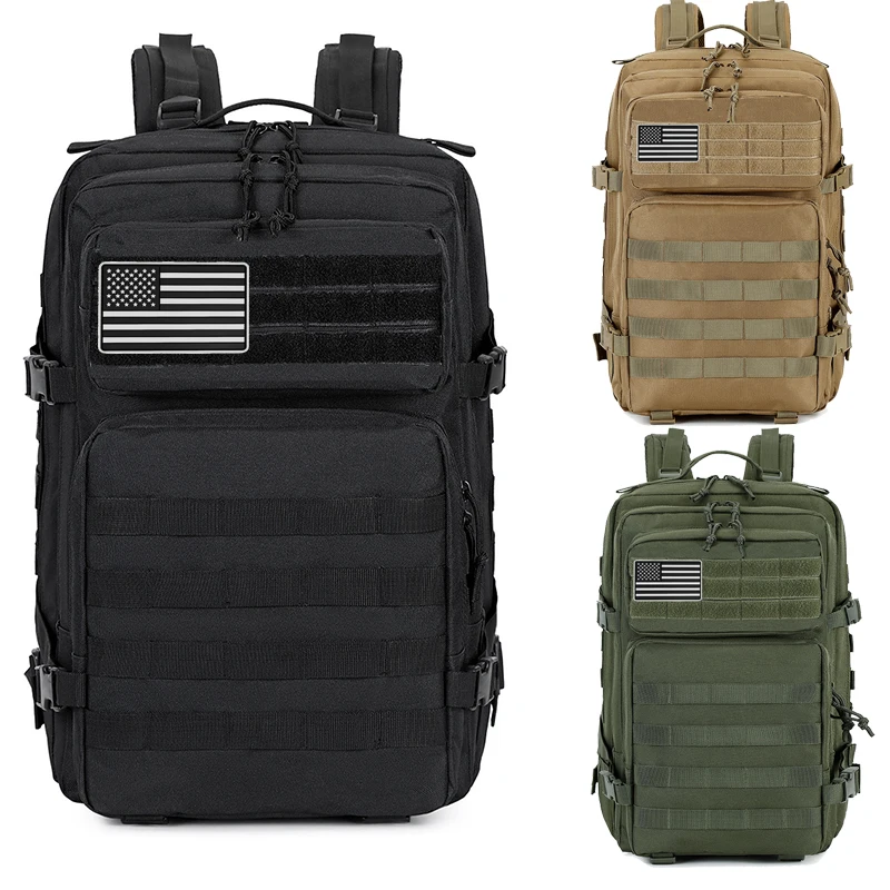 Tactical Backpack Large 3 Day Molle Bag Rucksack Bug Out Bag for Camping Hunting Hiking With U.S. Flag Velcro