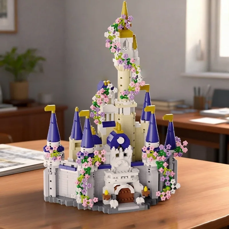 FUNXINEE 1477ピース マイクロブロック ブルーキャッスル クリエイティブ 3D おとぎ話の街並みモデル MOC クリスマスデコレーション キッズギフト