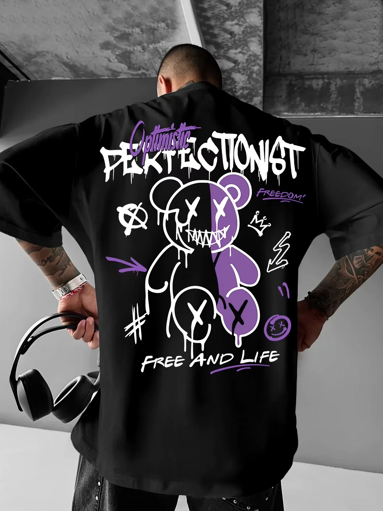 

Summer New Style American Men's Road Lettering Printed Cotton T-Shirt Short Sleeve Basic Style American Casual Sportswear Loose