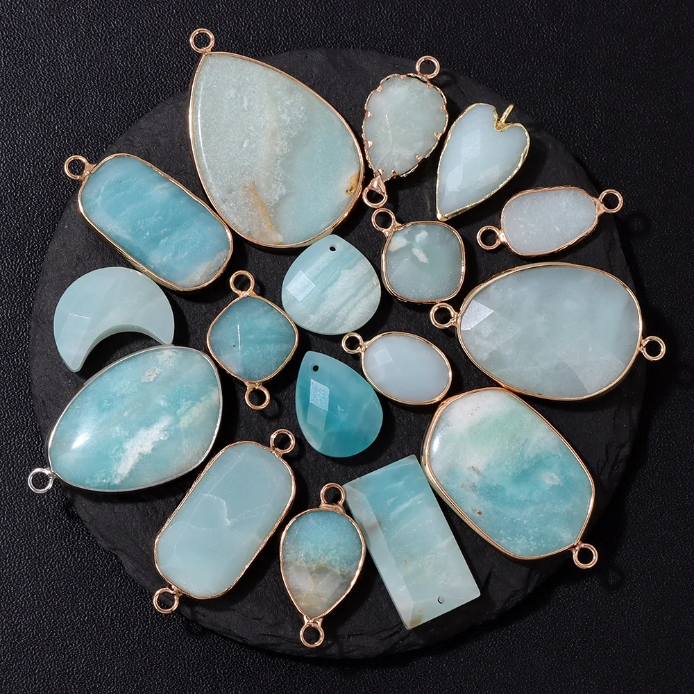 الطبيعية امازونيتي حجر قلادة مستطيل جولة البيضاوي قطرة الماء شكل سحر لصنع المجوهرات قلادة سوار أقراط DIY بها بنفسك #1