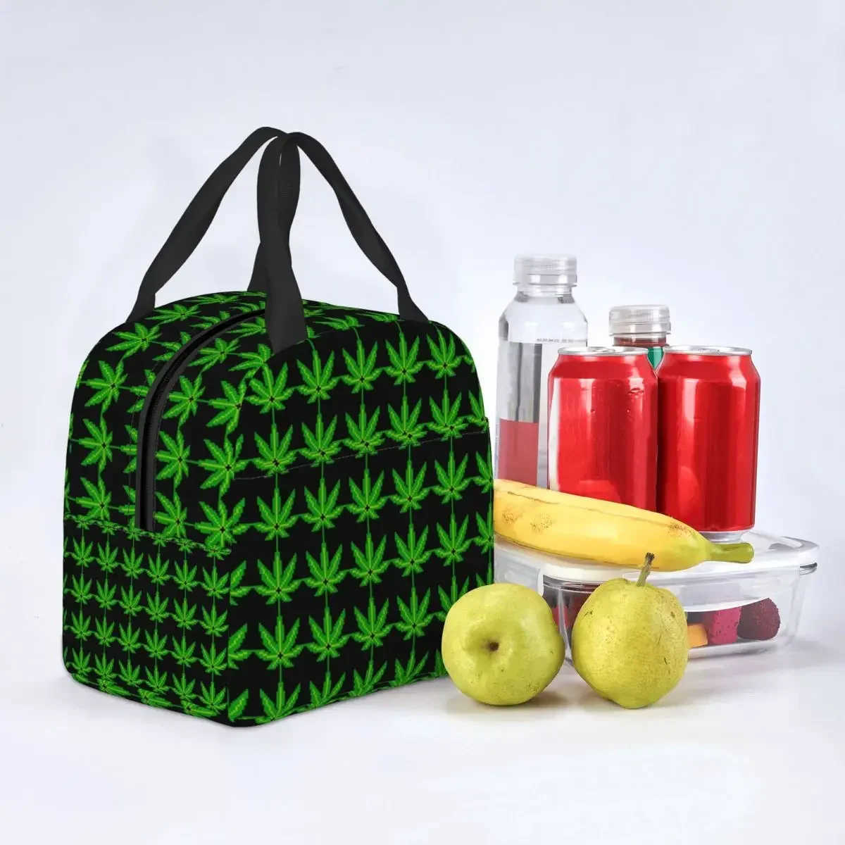 Custom Green Leaf Game Assets Cross Patterns Lunch Bag Women Cooler Warm Insulated Lunch Boxes for Adult Office