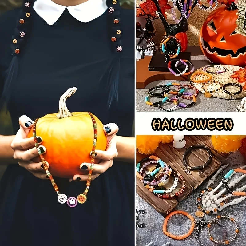 2700pcs， Halloween colored round bead soft pottery skull letter bead set box, used for DIY production supplies view 4