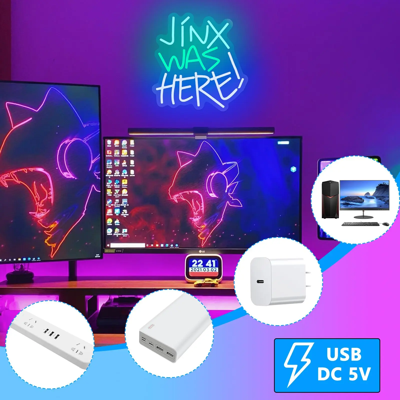 Jinx Was Here Insegna al neon, Insegna al neon per decorazioni da parete, Insegna a LED dimmerabile per camera da letto, Camera dei bambini Man Cave Playroom Playwall Gamer Party