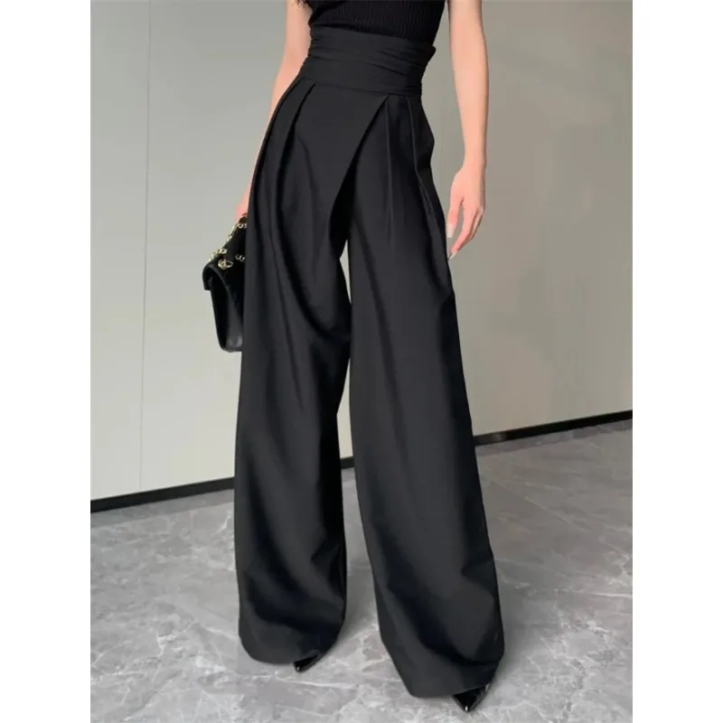 SuperAen Spring Summer 2023 New Fashion High Waist Dropped Floor Casual Pants Korean Long Trousers Women