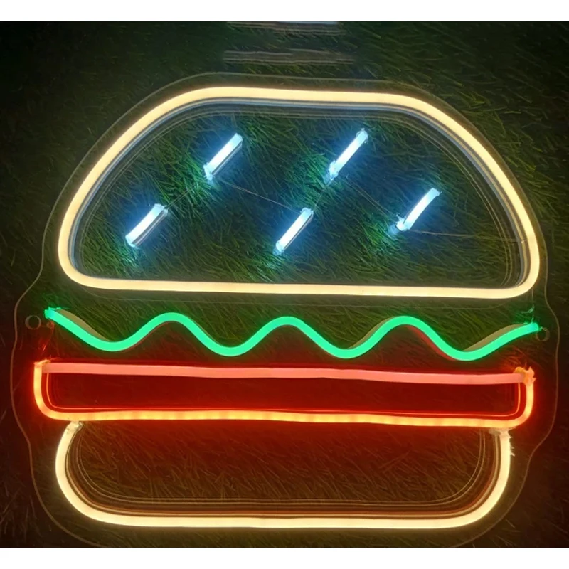 Hamburgers Neon Sign Custom Fast Food Shop Burger LED Neon Light Fast Food Shop Restaurant Sign Gift for Opening Burger Art Sign