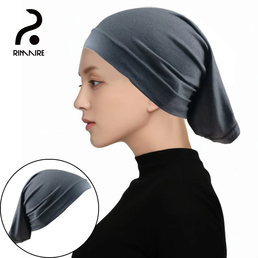 RIMAIRE 2024 New Cotton Hijab Muslim Modal Hijabs for Women Pure Color Inner Hijabs Comfortable Breathable and Elastic Headscarf