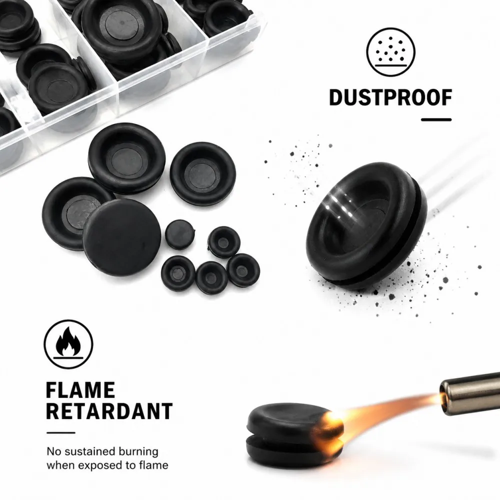 Black 200Pcs Rubber Grommet Combo Kit Wear-Resistant Seal Hole Ring for Wire Management Industrial Automotive Applications