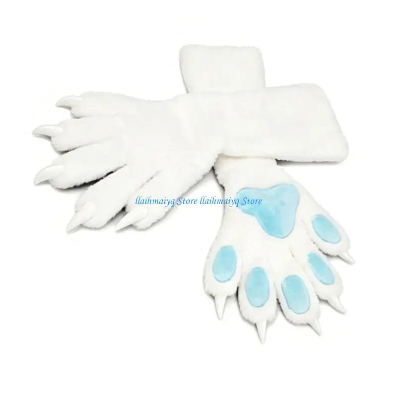 573B Plush Paws Gloves with Claw Pads Animal Claw Gloves Warm Cosplay Mittens