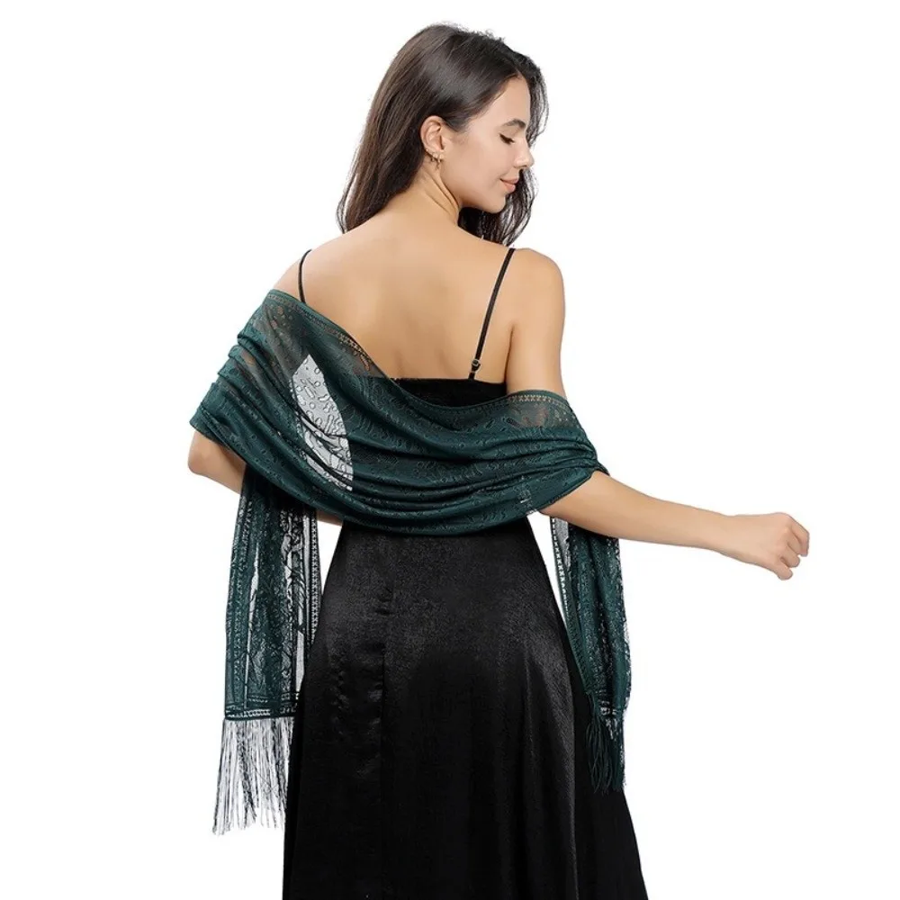Fashion Tassel Patchwork Women Tulle Shawl Hollow Lace Multicolored Evening Prom Cape Cardigans Wedding Bridal Shawl Party