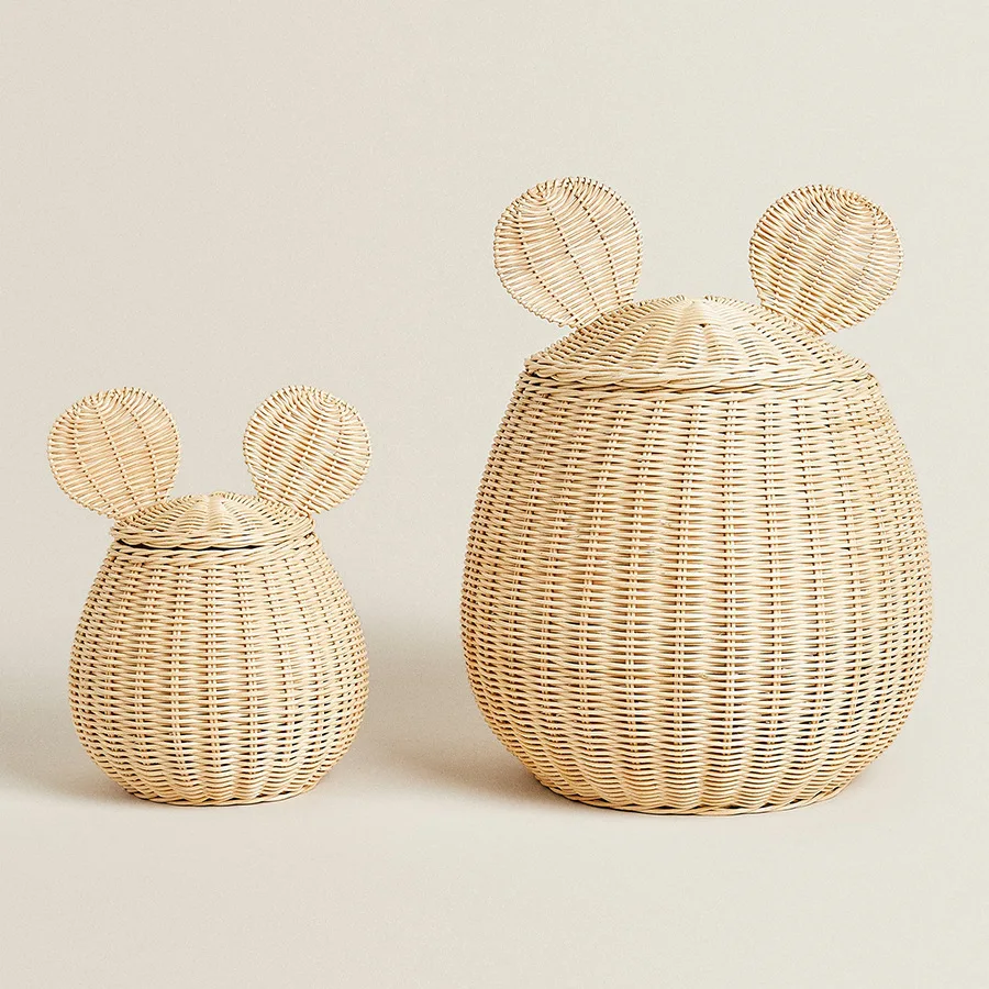 Nordic style rattan storage basket Mickey Mouse shape decorative home toy storagebox hand-woven storagebasket