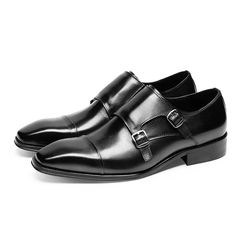 Luxury Formal Shoes Men Genuine Leather Double Monk Strap Black Brown Men Dress Shoes High Quality Italian Wedding Oxford Shoes