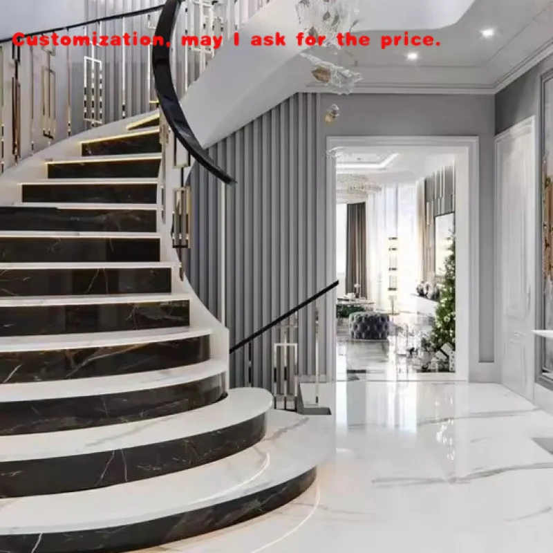 

custom.CBMmart Curved Staircase Indoor Staircase Wood Metal Tread House Hotel Luxury Simple Design