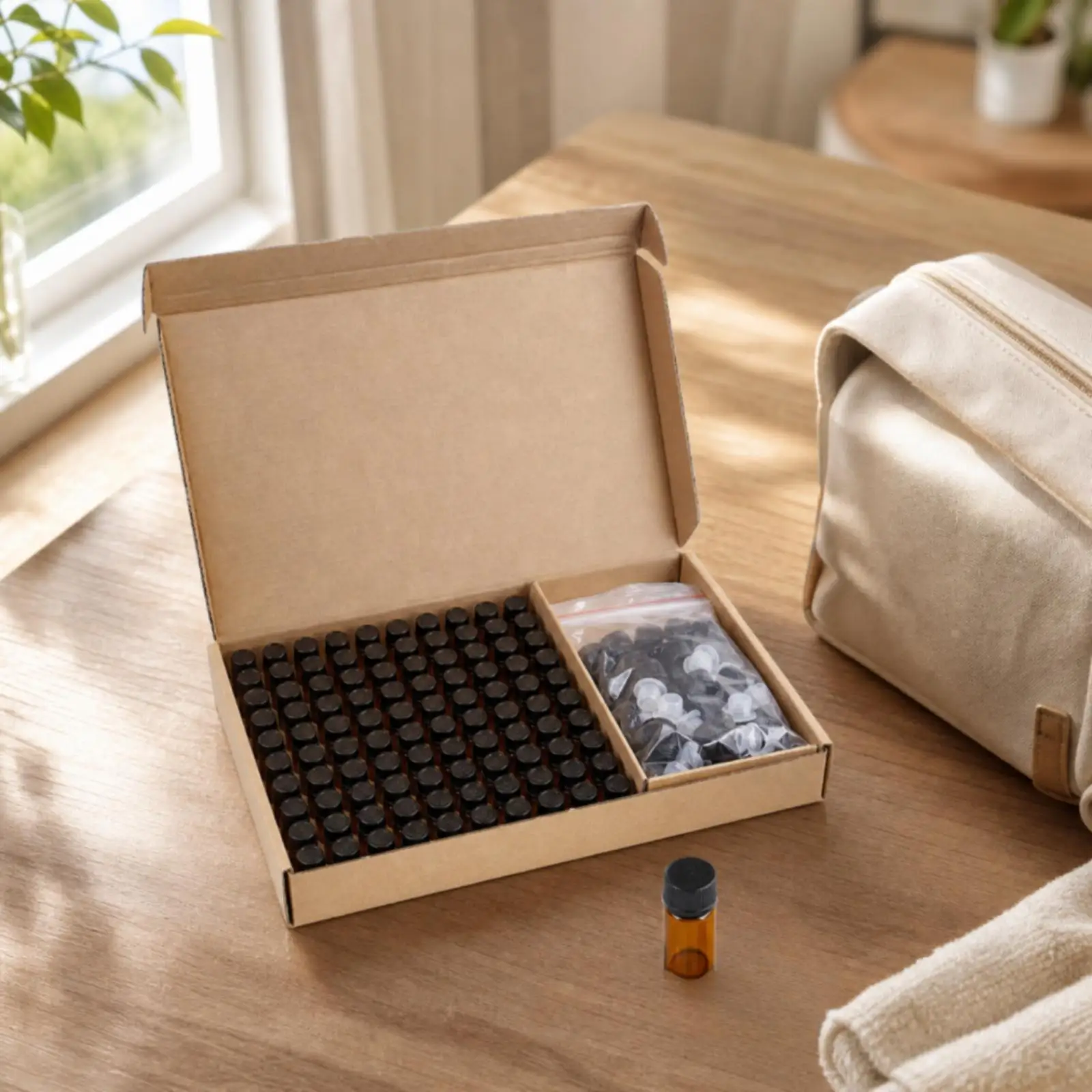 Mini Travel Oil Bottles Brown Glass Vials with Tight Caps for Essential Oils Fragrance Samples on the Go