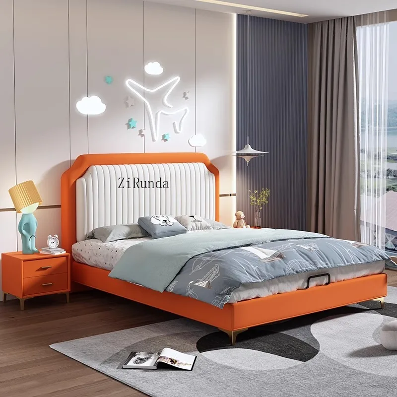New design children's bed frame double cute cartoon wooden children's bed boy simple blue high-end bed bedroom furniture