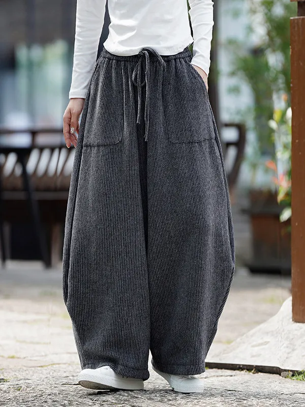

Men's Autumn Winter Woolen Straight Leg Pants Loose Wide Leg Lantern Pants Large Size Casual Long Trousers Ethnic Wear