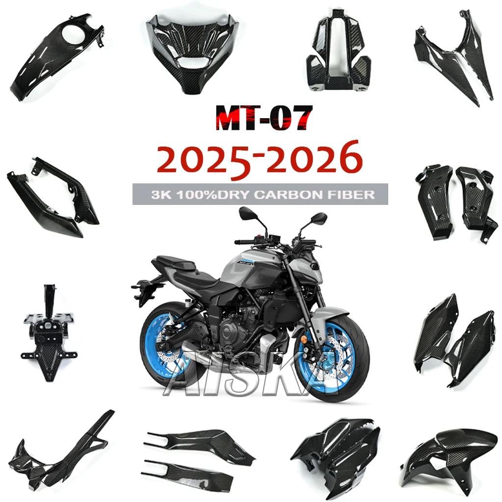 Kotflügel, Kühlerabdeckung, Lufteinlass, Kraftstofftank-Seitenverkleidung, Frontverkleidungskit aus 3K 100% Carbonfaser für Yamaha MT07 2025 2026 CP2 ‌