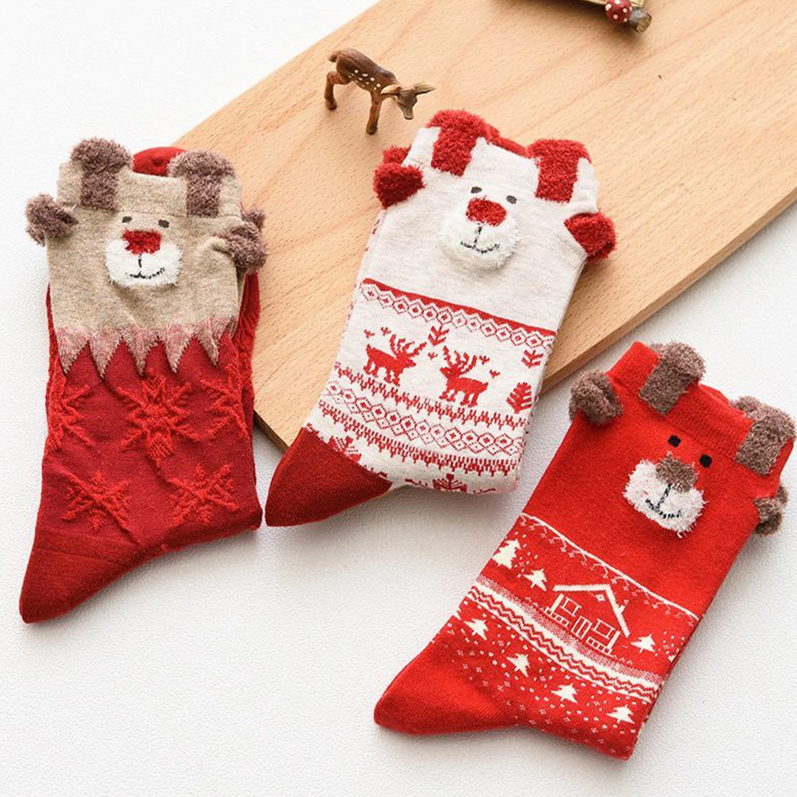 Christmas Socks Set for Women, Holiday Cotton Crew Socks with Santa, Reindeer & Snowflake Patterns, Party & Daily Wear