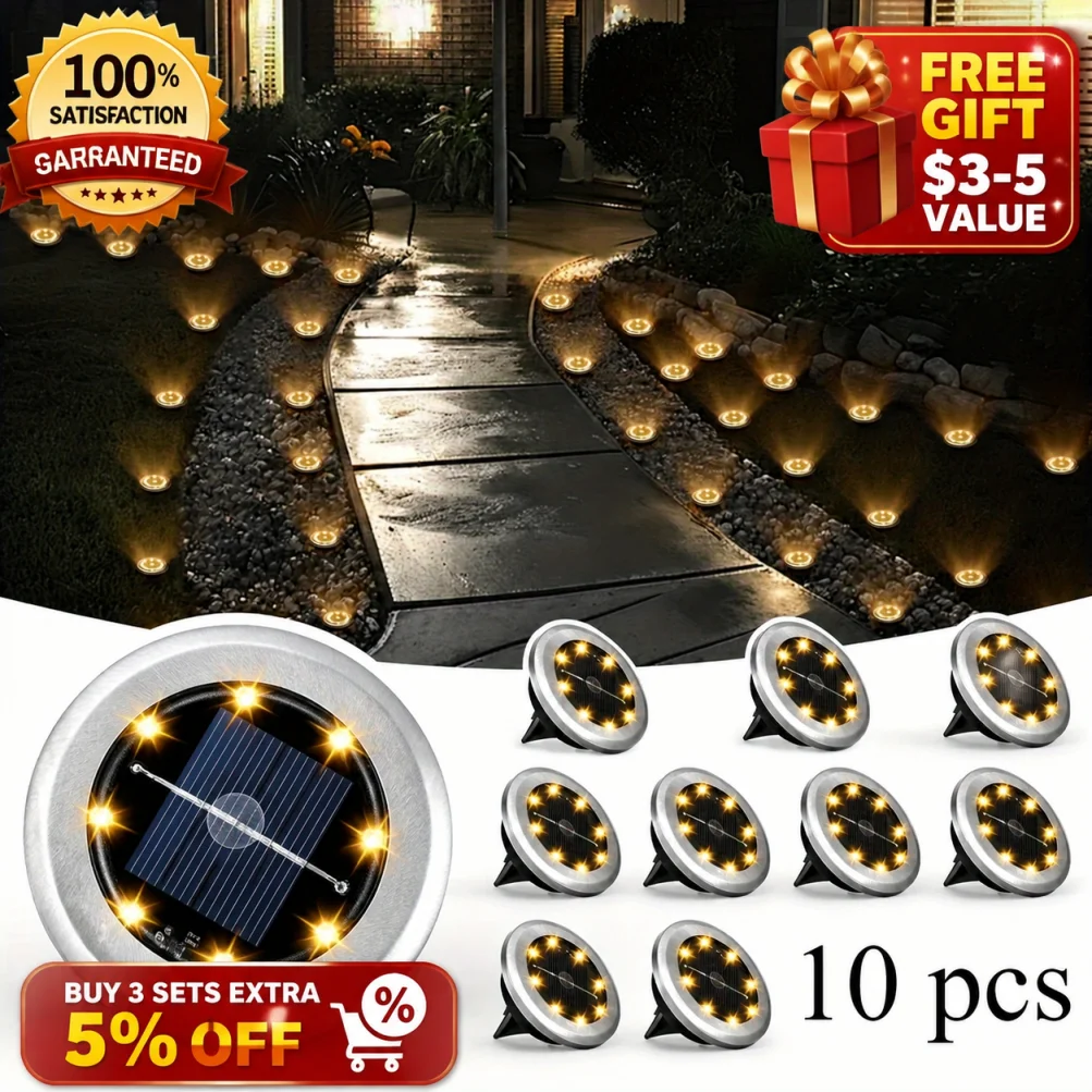 10PC Solar Ground Light Outdoor Waterproof 8 LEDs Garden Pathway Courtyard Driveway Landscape In-ground Lamp Solar Path Lighting