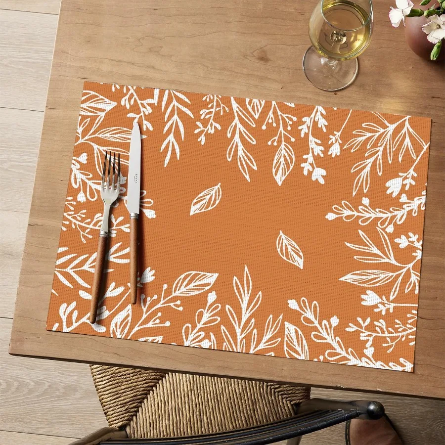 

Orange Weed Wild Flower Vinyl Plastic Placemats Set of 4 12x18 Inch Woven Washable NonSlip PVC Place Mats for Party Kitchen Din