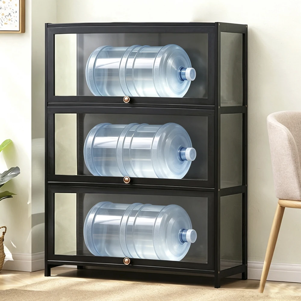 Black 3 Doors Acrylic Display Cabinet 80cm Wide Dustproof Showcase Storage Shelf for Blind Box Action Figures Collectibles Model Toys Home Living Room Display Rack