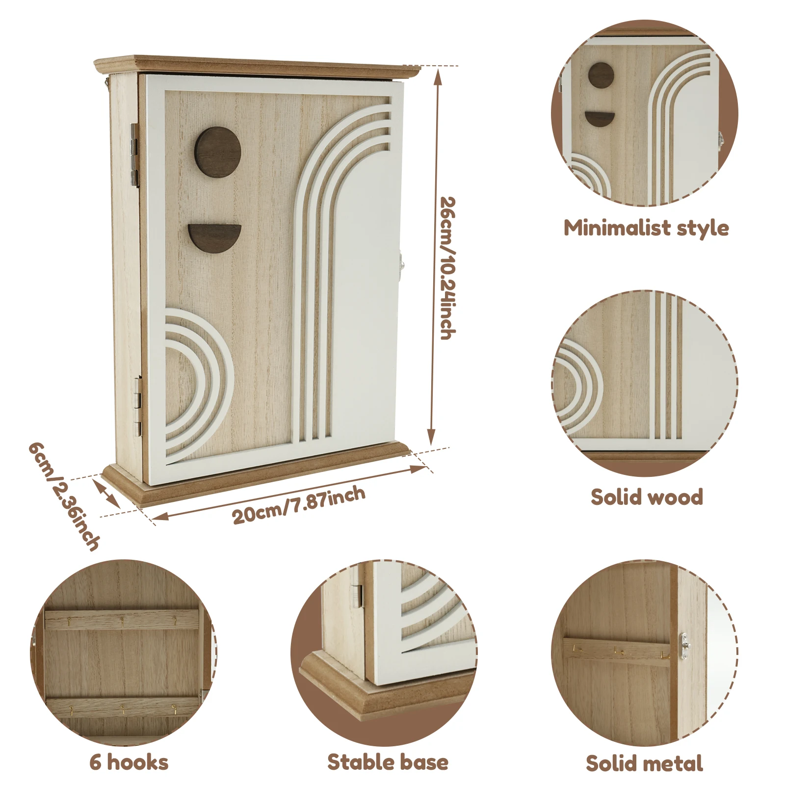 Wood Key Box Decorative Key Holder Wall Mounted Key Holder Box Organizer with 6 Hooks Key Cabinet for Home Entrance Living Room