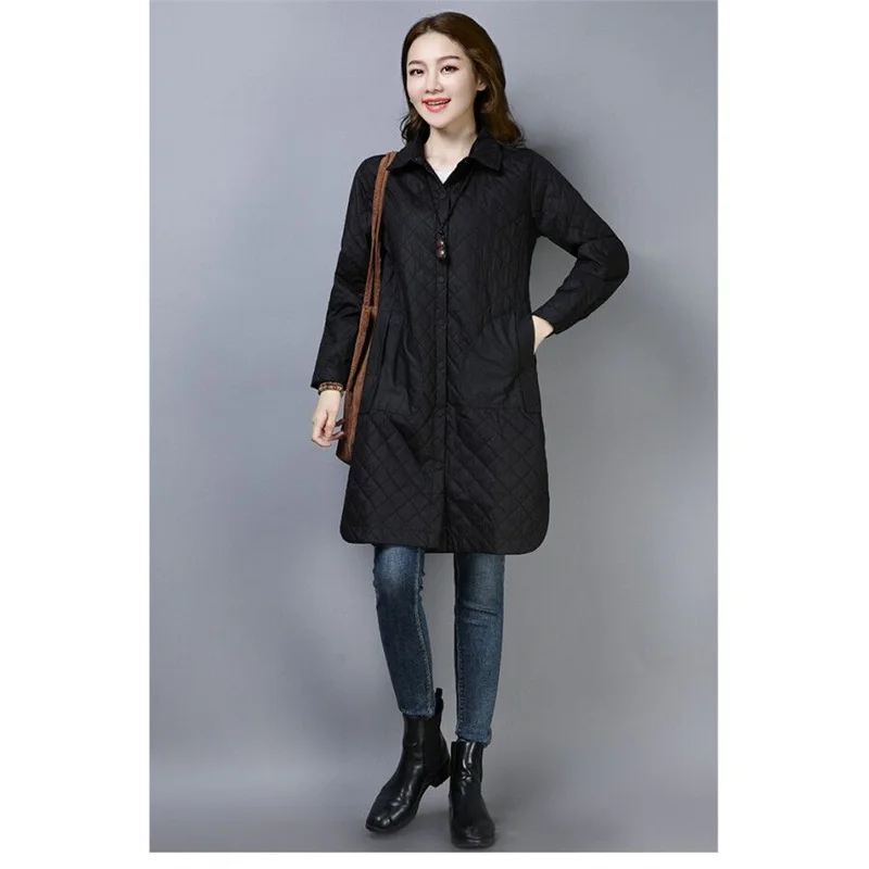 2023 Spring Autumn Women New Thin Padded Jacket Wild Medium Long Loose Cotton-padded Jacket Female Tooling Padded Coat Cardigan