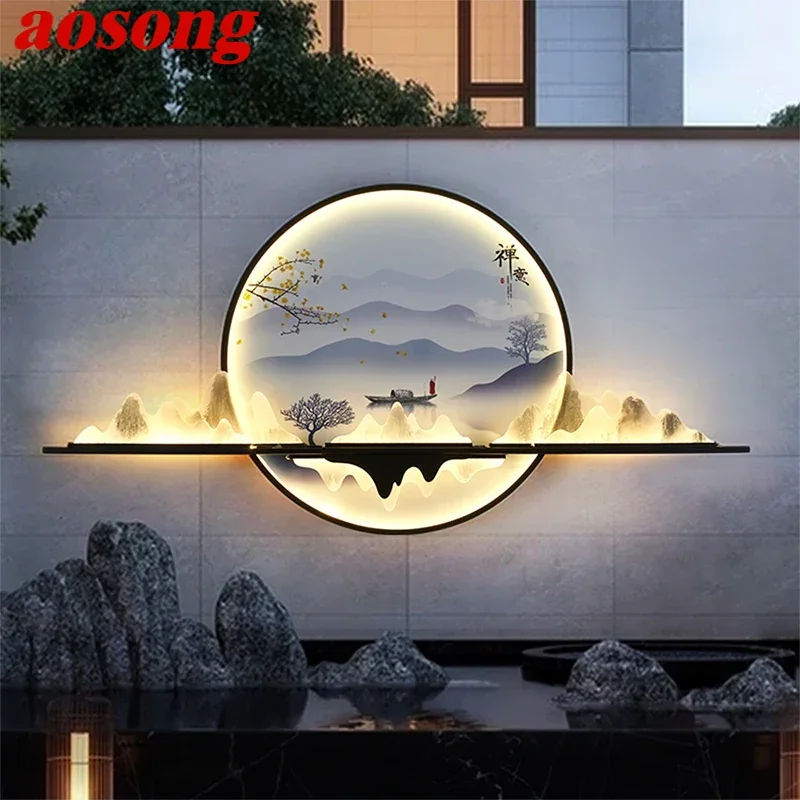 

AOSONG Solar Outdoor Mural Lamp 1 Meter Diameter Circular Landscape Waterproof Mural Villa Courtyard Garden Decoration Painting