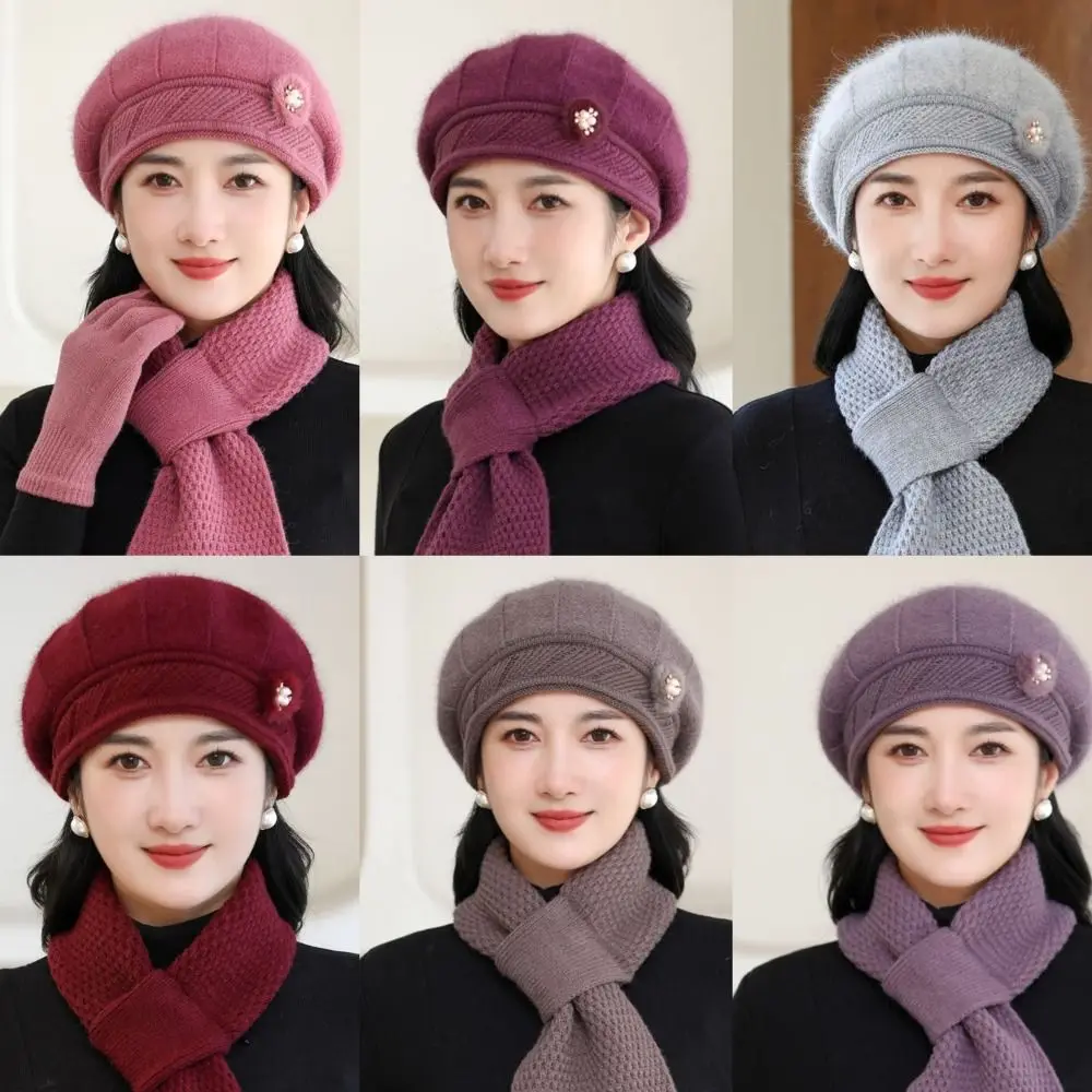 

Fashion Rabbit Fur Winter Hat Flower Decor Thickened Bucket Hats Keep Warm Windproof Thermal Hat Women