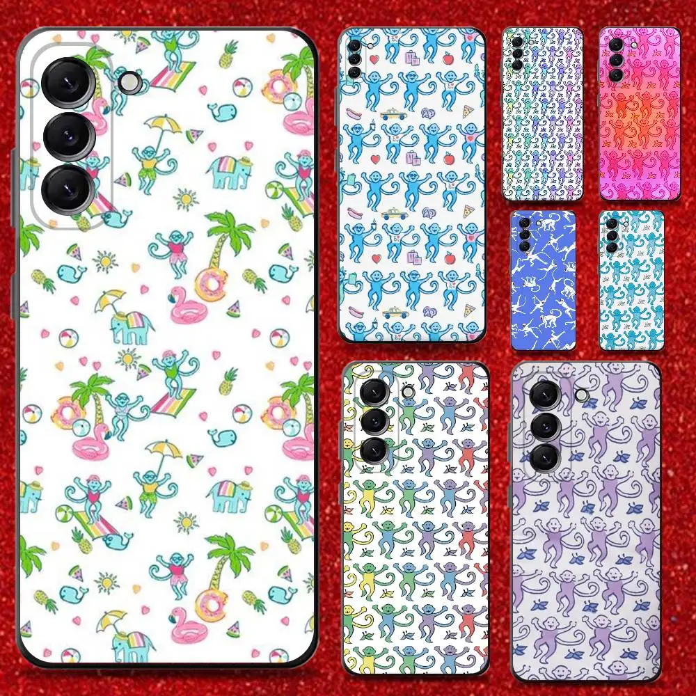 

Preppy Blue Monkeys Pattern Phone Case For Samsung Galaxy A13,A21s,A22,A31,A32,A52,A53,A71,A80,Soft Black Shell