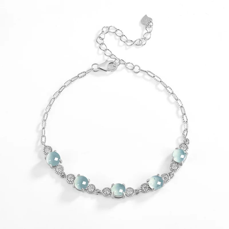 

Высококачественный натуральный нефрит класса А с голубым водным яйцом, браслет для лица S925, серебро, инкрустированный ледяным жадеитом, женские модные ювелирные изделия, оптовая продажа