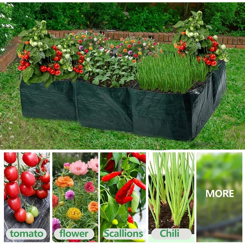 Garden Bed Garden Planting Bed Bag with 4/6 Partition Grids Square PE Flowerpot with Drain Holes Planting Container Planting Bag