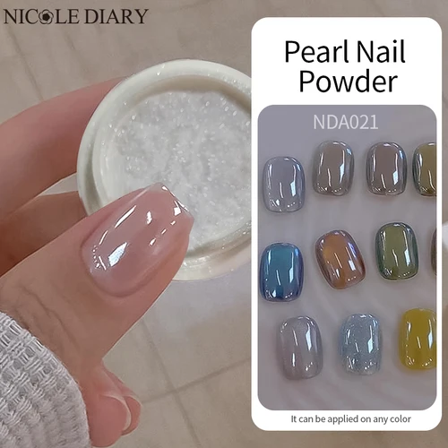 Imagen 1 del producto NICOLE DIARY-polvo de perla chapado en luz de luna para uñas, pigmentos con efecto Aurora de espejo blanco, esmalte de Gel UV, polvo cromado, decoraciones para uñas