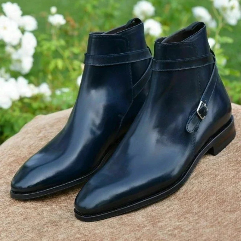 Men's Shoes New Pointed Chelsea Boots Designer Motorcycle Boots Side Buckle Casual Classic Shoes for Men Size 38-48 Fashion Shoe