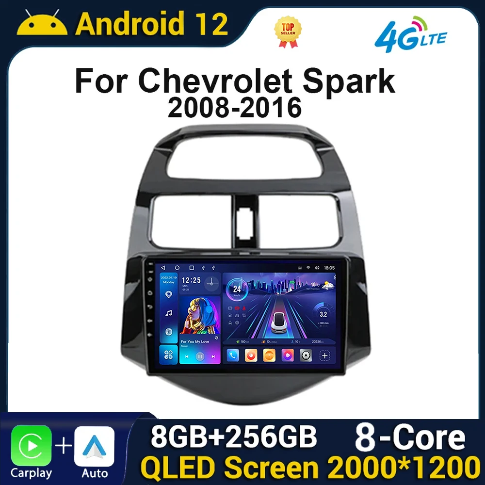 For Chevrolet Spark Beat Matiz Creative 2010-2014 Navigation Carplay 2Din 4G Android 12 Car Radio Multimedia Video Player