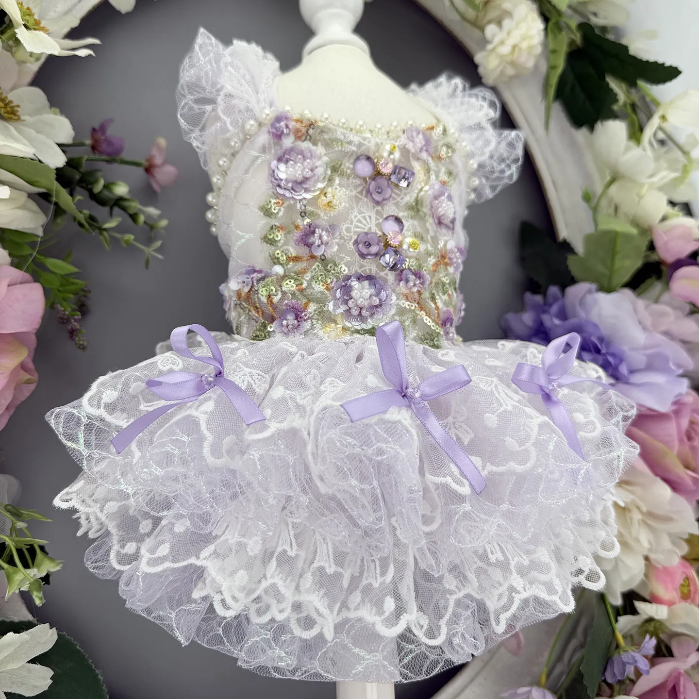 Color Gradient Star Flash Mesh Princess Dress for Dogs Cats - Thin Summer Spring Dreamlike Lolita Style Pet Clothing