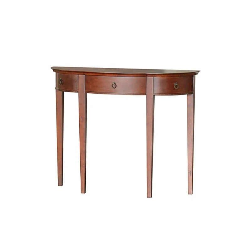 solid wood extremely narrow entrance platform, entrance corridor against the wall, narrow cabinet, retro curved entrance table