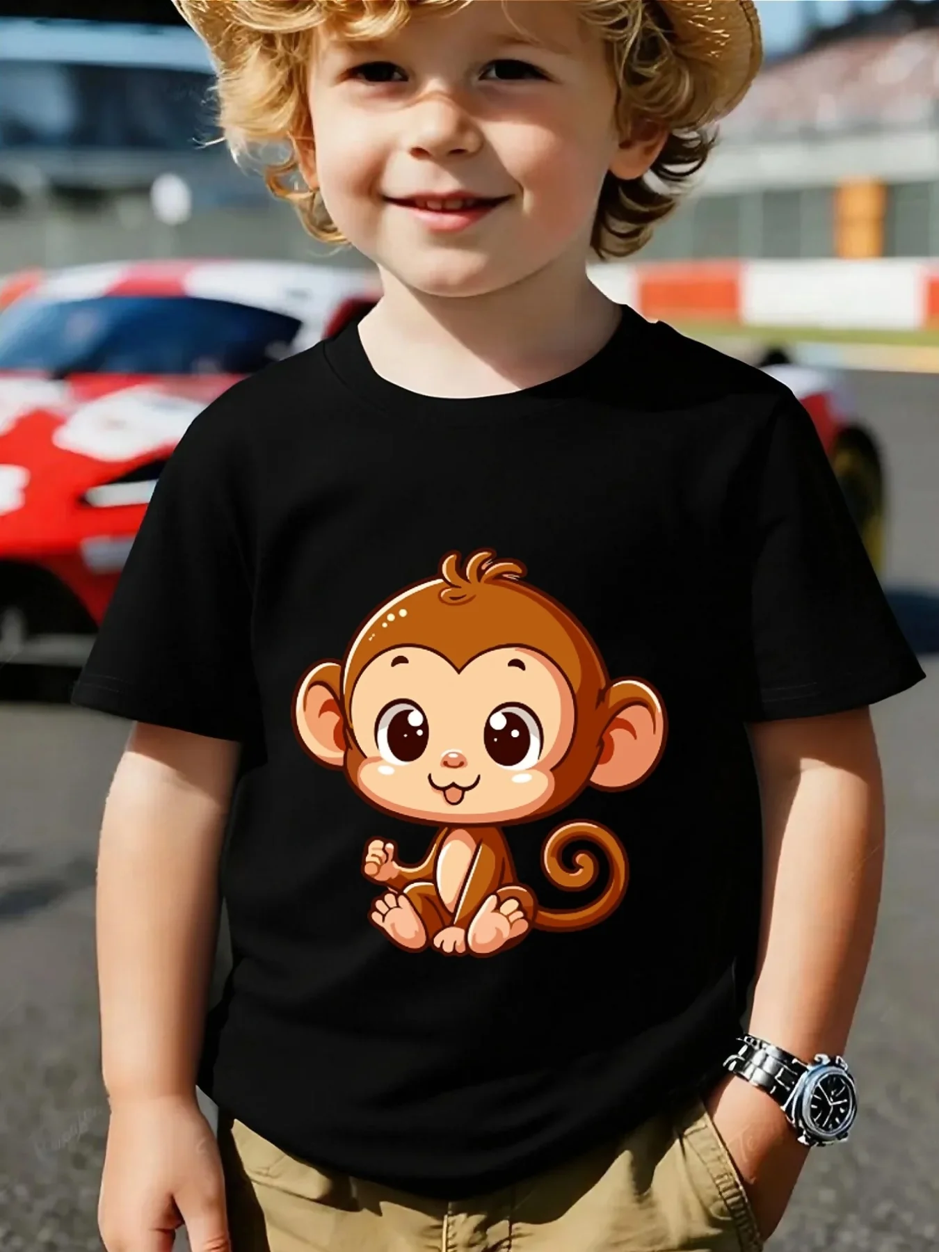 Cute Cartoon Baby Monkey Sitting Print Family Matching T Shirt Boys Girls Short Sleeve Parent Child Soft Cotton Casual Tops