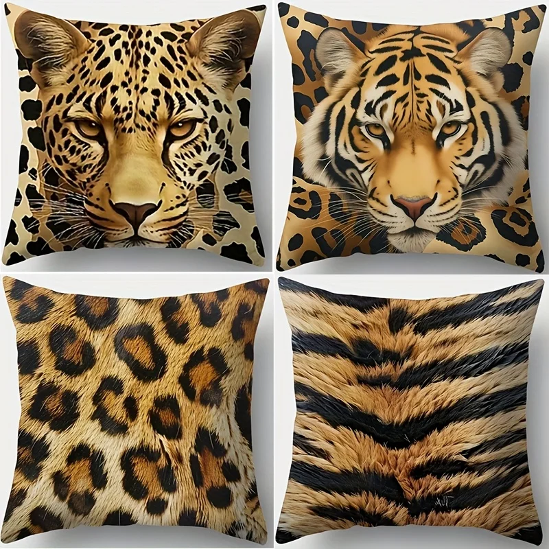 2 peças, Capa de Almofada com Temática Animal com Padrões de Tigre e Guepardo, Quente e Confortável, Bonita e Prática, 45,01 cm