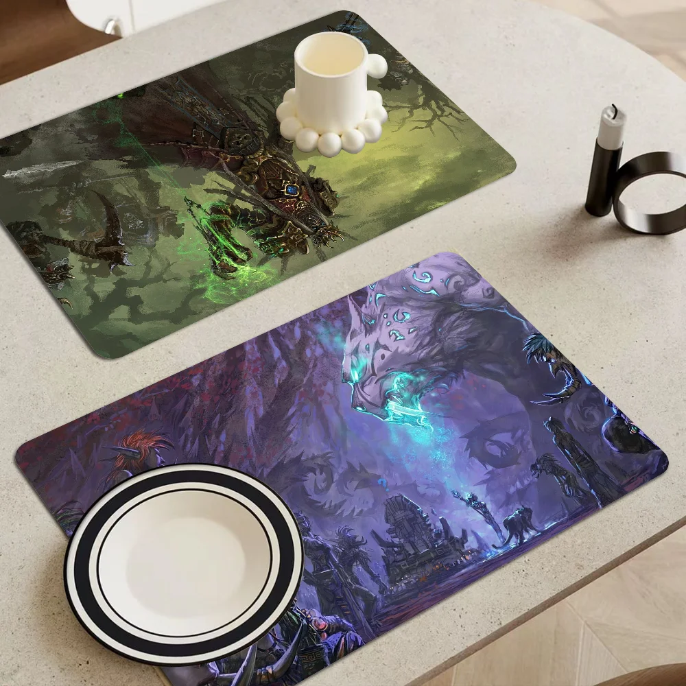 

World Of Warcraft Coffee Cup Ironing Mat Modern Art Texture Drying Mat Kitchen Counter Coffee Bar Drain Mat