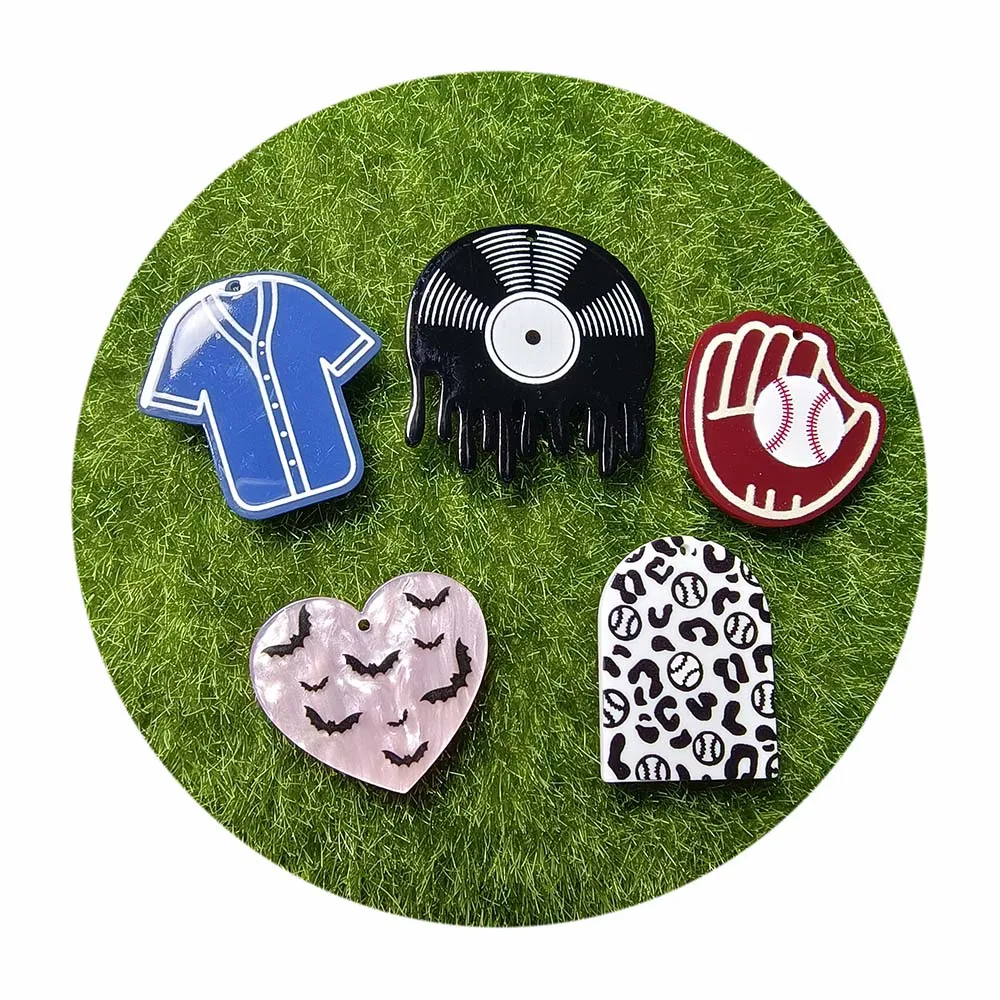 Mix Design Planar Resin Sport Charms Acrylic Baseball Pendant For Necklace DIY Making Accessories