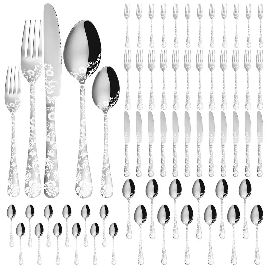 

Набор столовых приборов из нержавеющей стали на 12 персон, зеркальная полировка, включает вилки, ложки, ножи и другие приборы.