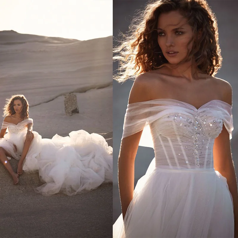 

Off The Shoulder Sweetheart Stunning Beaded Sequined Boho Beach A Line Wedding Dresses Formal Bridal Grown 2023 Rode De Morrie