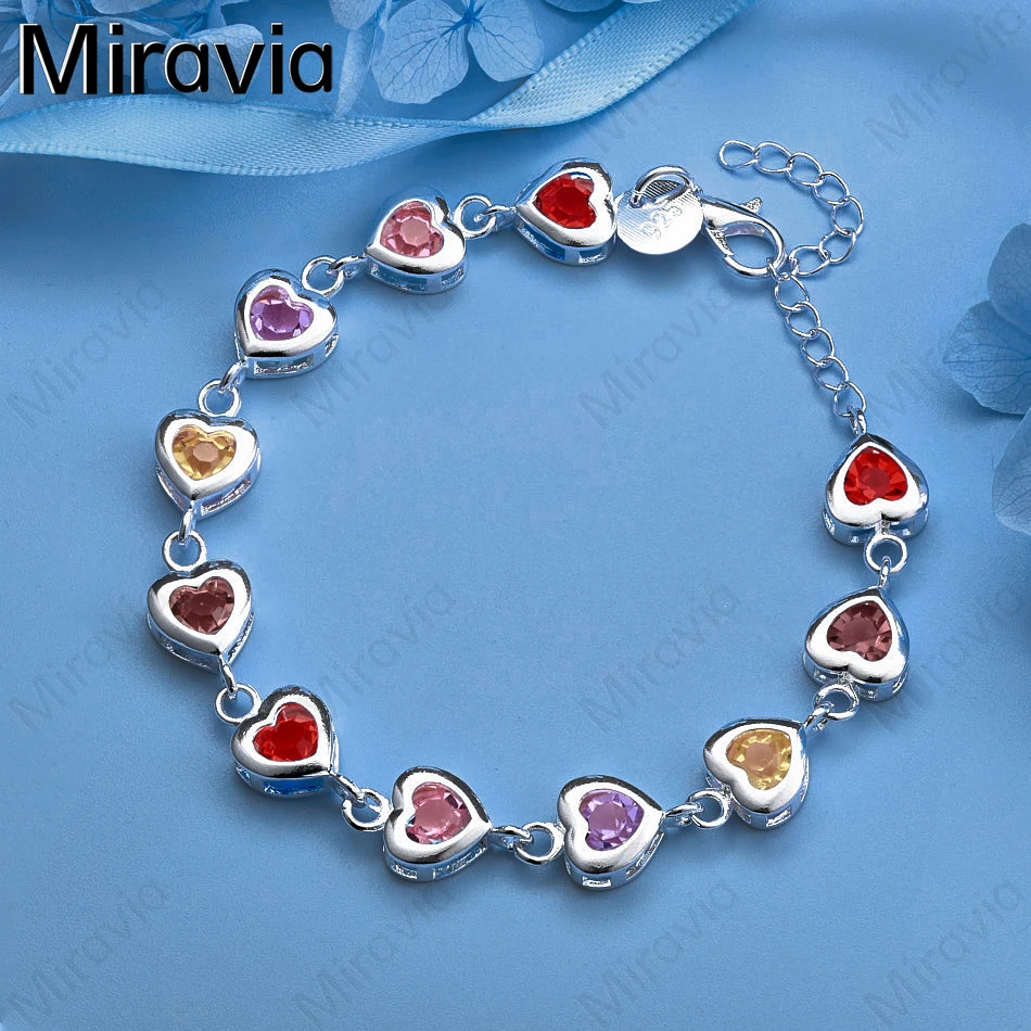 

Miravia 925 Sterling Silver Heart Inlaid Multi-Colored Zircon Bracelet Elegant Charm Women Party Jewelry
