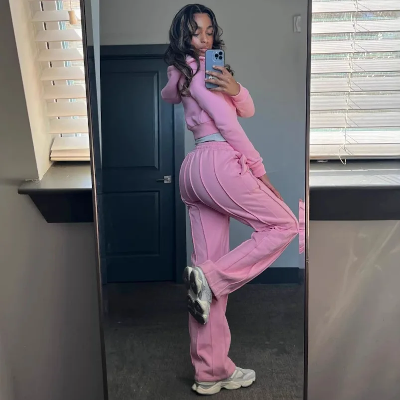 

Pant Set Hoodies Sweatshirts Two Piece Sets Women Hooded Tracksuit Matching Jogger Sets Zipper Coats Long Pants Lace Up Y2k